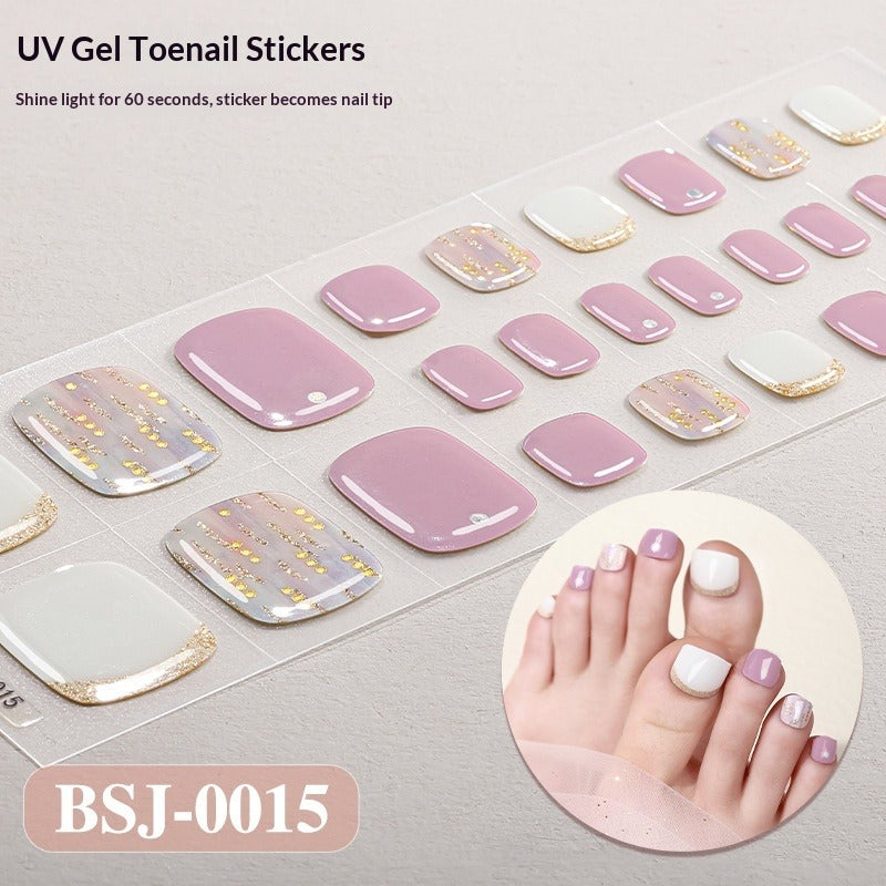 Semi-Cured Gel Nail Strips Toe Nails French Style Soft Pink Glossy Set (MOQ=3)