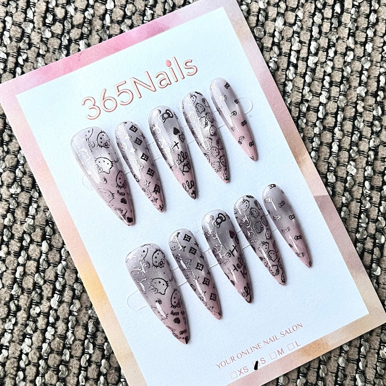 Pink Ombre Stiletto Press-On Nails with Silver Graphics