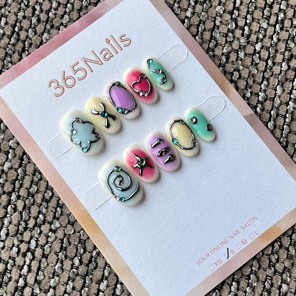 Pastel Squoval 3D Charm Press-On Nails