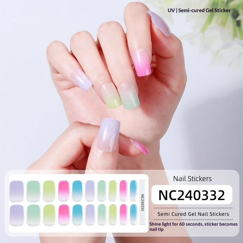 Semi-Cured Gel Nail Strips Sparkle Rainbow Aurora Sheer Glossy Design (MOQ=3)