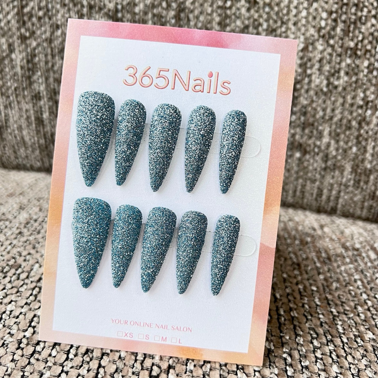 Cosmic Fatale: "청록 스타더스트" — 롱 샤프 스틸레토형 수제 프레스온 네일｜365nails