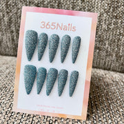 Cosmic Fatale: "청록 스타더스트" — 롱 샤프 스틸레토형 수제 프레스온 네일｜365nails