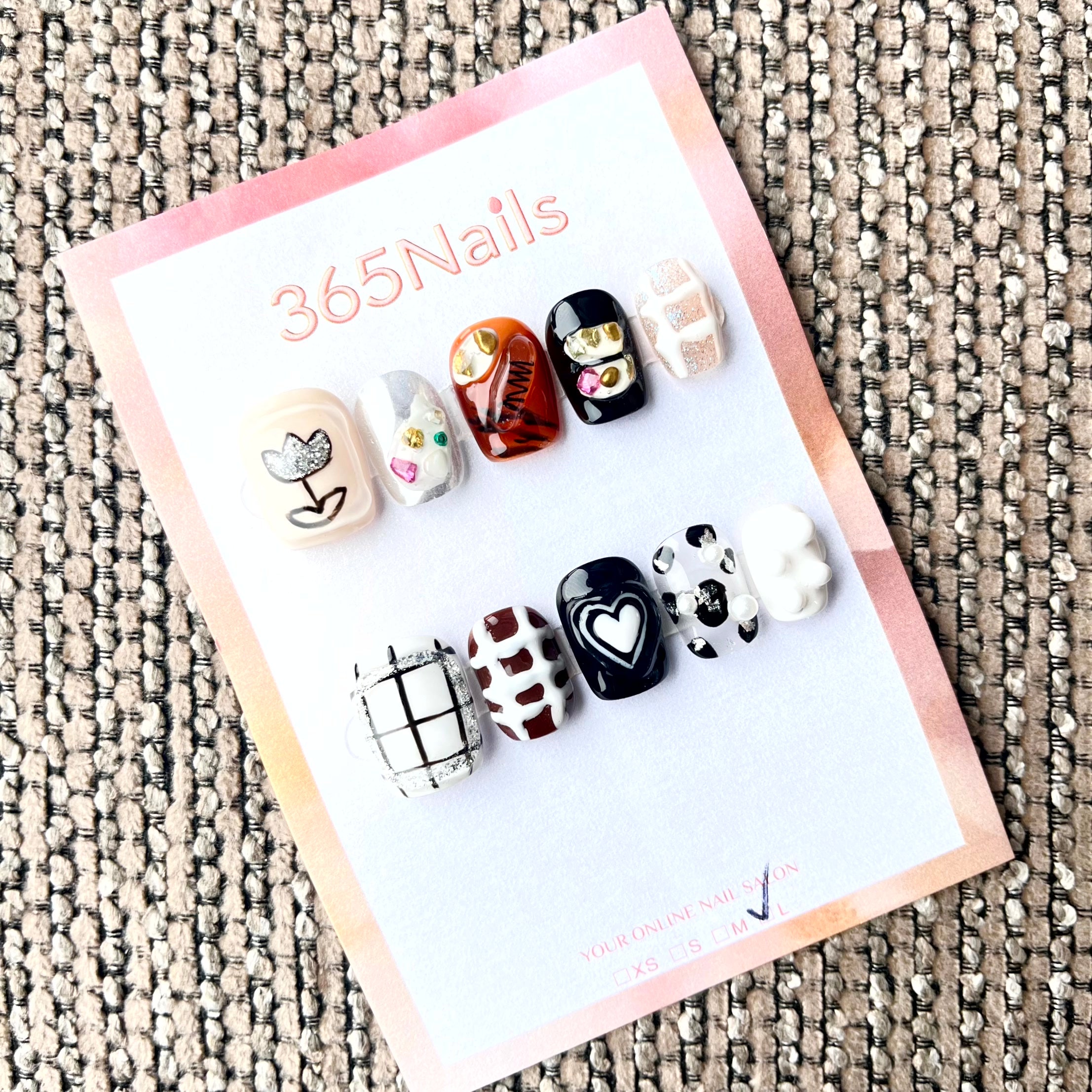 365nails: "Cozy Chic" – 3D Sculpted Mixed Media Handmade Short Square Nails