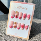 Handmade "Peony Blush" 3D Floral Press-on Nails | Pink Ombre & Gold Swirls | Almond | 10pcs Set