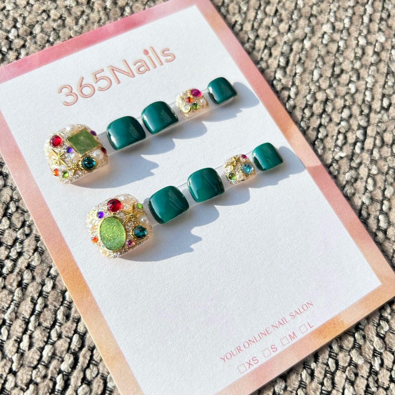 365nails: "emerald vintage gem" – handmade press-on pedicure