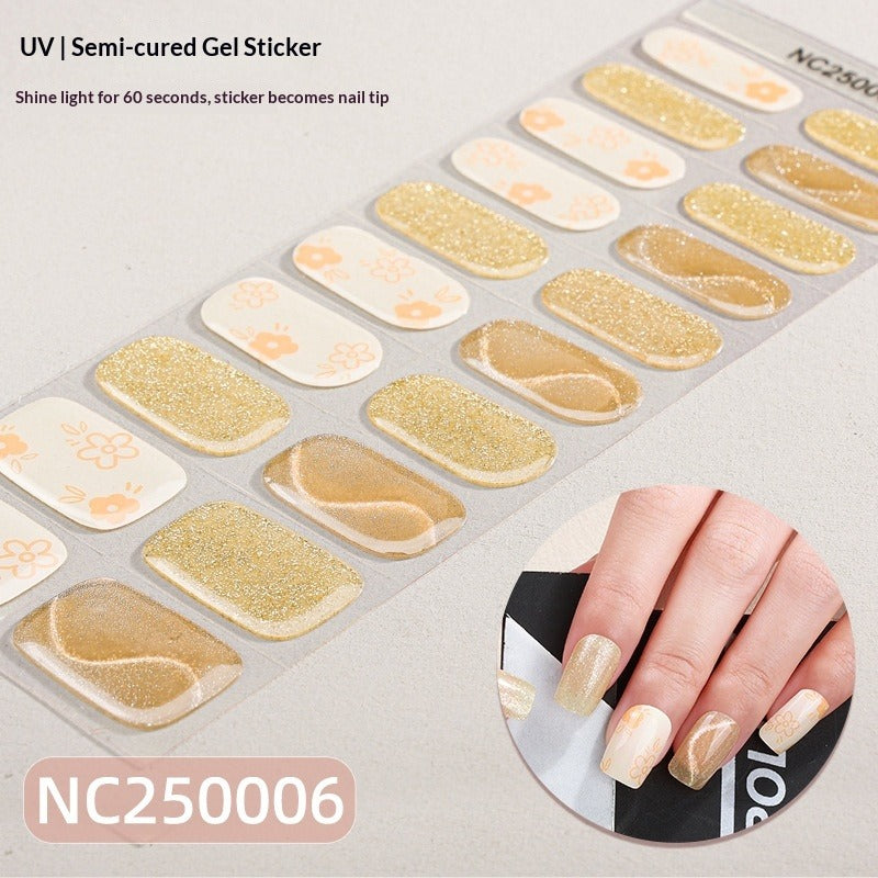 Semi-Cured Gel Nail Strips Sparkle Spotlight Cat Eye Glossy Design (MOQ=3)