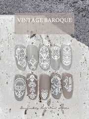 Embossed Baroque Nail Stickers – White Ornate Damask Set