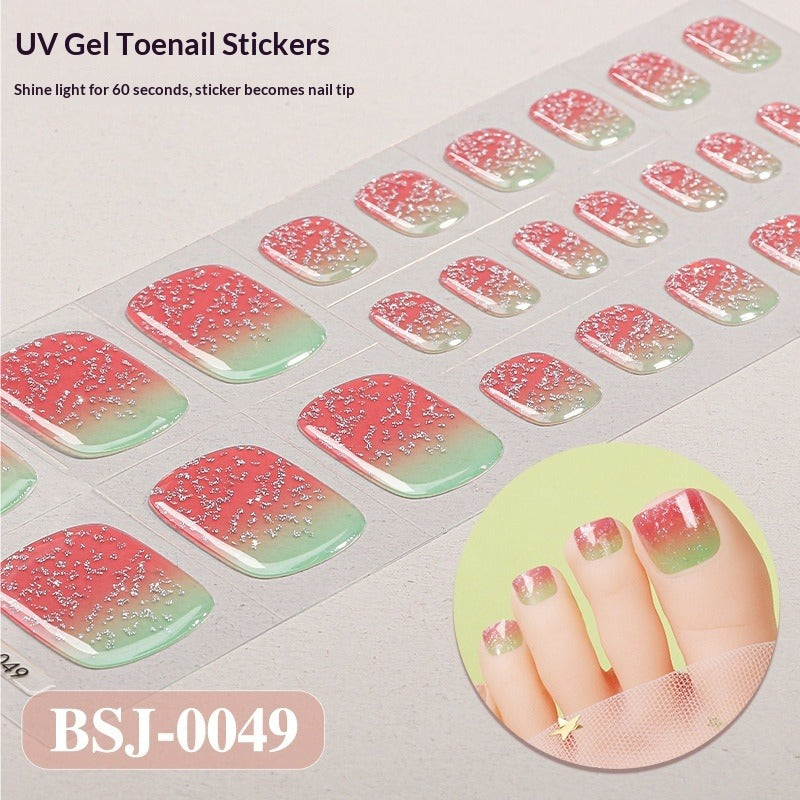 Semi-Cured Gel Nail Strips Gradient French Sheer Glitter Toe Design (MOQ=3)