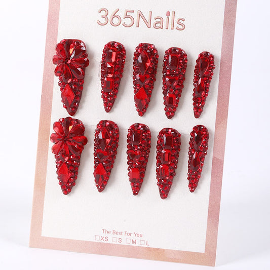 365nails ruby full-rhinestone bouquet long press-ons