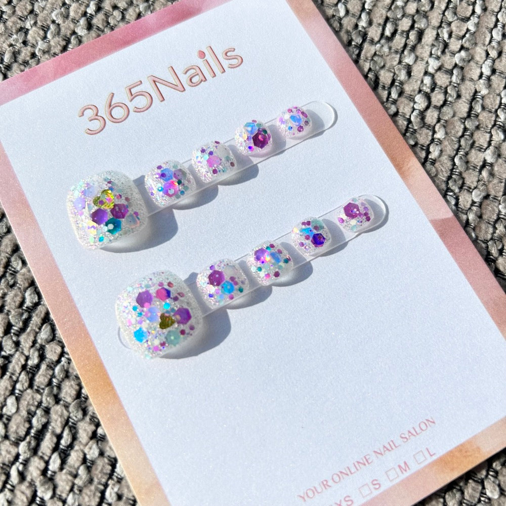 365nails: "purple galaxy glitter" – handmade press-on toenails / pedicure