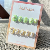 Sweet & Dopamine: "Mermaid's Lime Beach" – Lime Green & Lemon Gradient, Sugar Glitter Texture, 3D Shell, Starfish & Pearl Press-on Nails