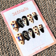 365nails: "Royal Leopard" – 3D Crystal & Cow Print Handmade Almond Nails