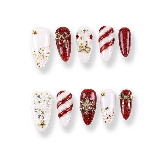 365Nails Glitter Candy Cane Christmas Stiletto Set