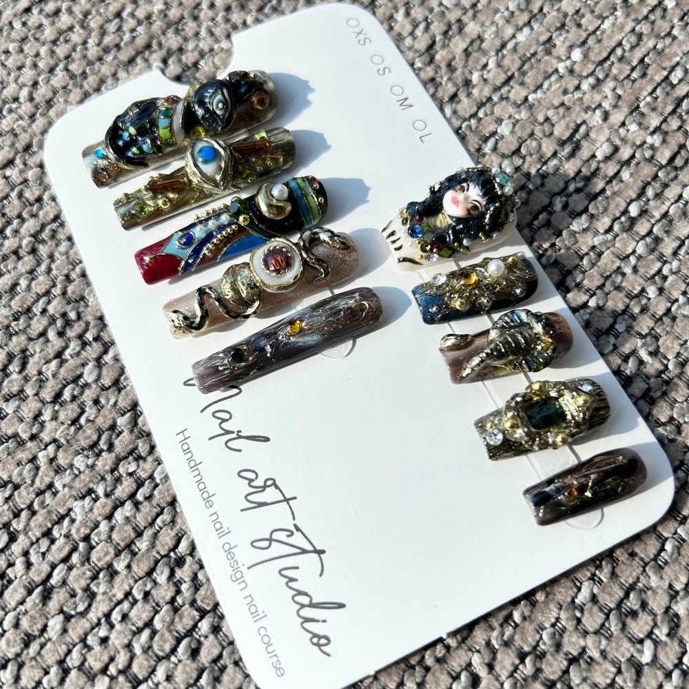 Artist Series: "Queen of the Nile" – 3D Sculpted Cleopatra, Bastet Cat & Eye of Horus Egyptian Masterpiece Nails