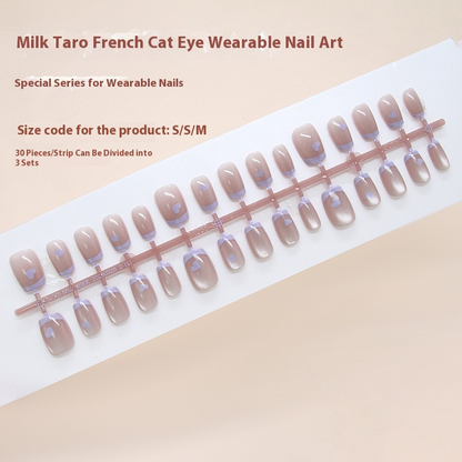Nail Tips  prefabricated nail milk taro French love cat eye temperament gentle girl  removable nail art｜365nails
