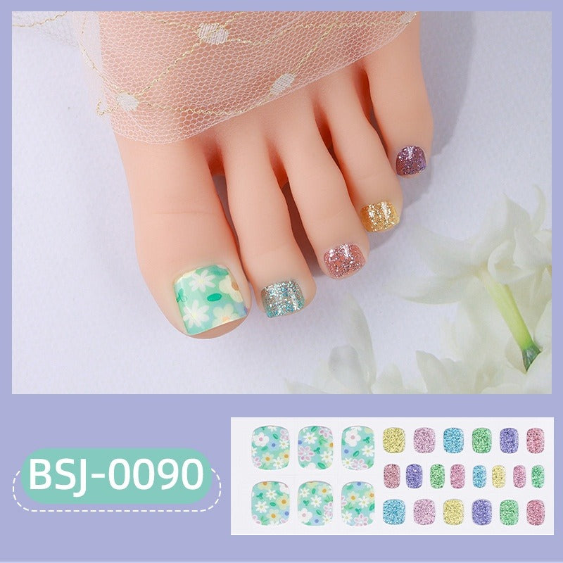 Semi-Cured Gel Nail Strips Toe Nails Pure Color Mismatch Glitter Glossy Set (MOQ=3)