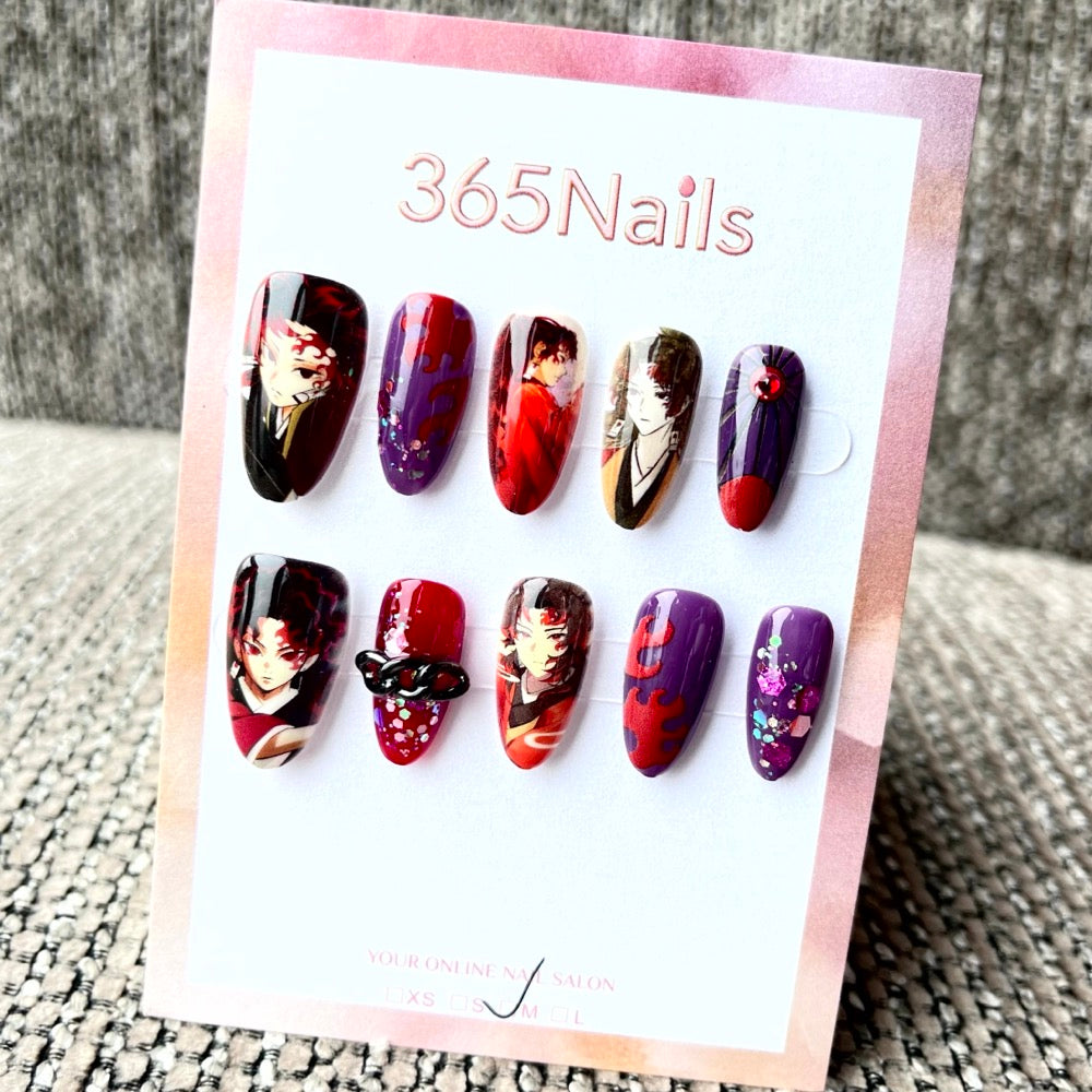 365nails: "Demon Slayer Yoriichi Tsugikuni" – Handmade Short Almond Press-On Nails