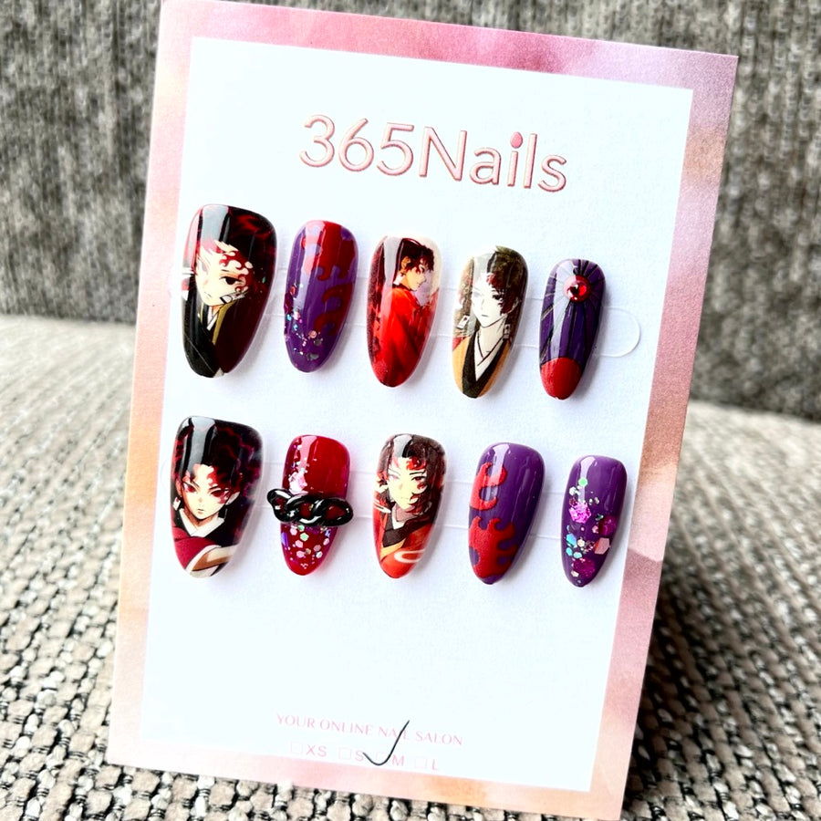 365nails: "Demon Slayer Yoriichi Tsugikuni" – Handmade Short Almond Press-On Nails