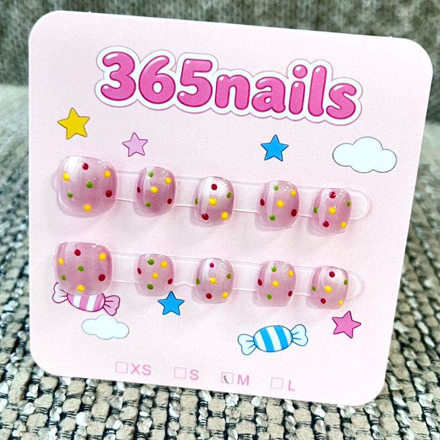 365nails: "Confetti Pop" – Hand-Painted Polka Dot Handmade Short Square Nails