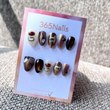 365nails: "Amber Aurelia" – Marbled Amber & Gold Leaf Handmade Almond Nails