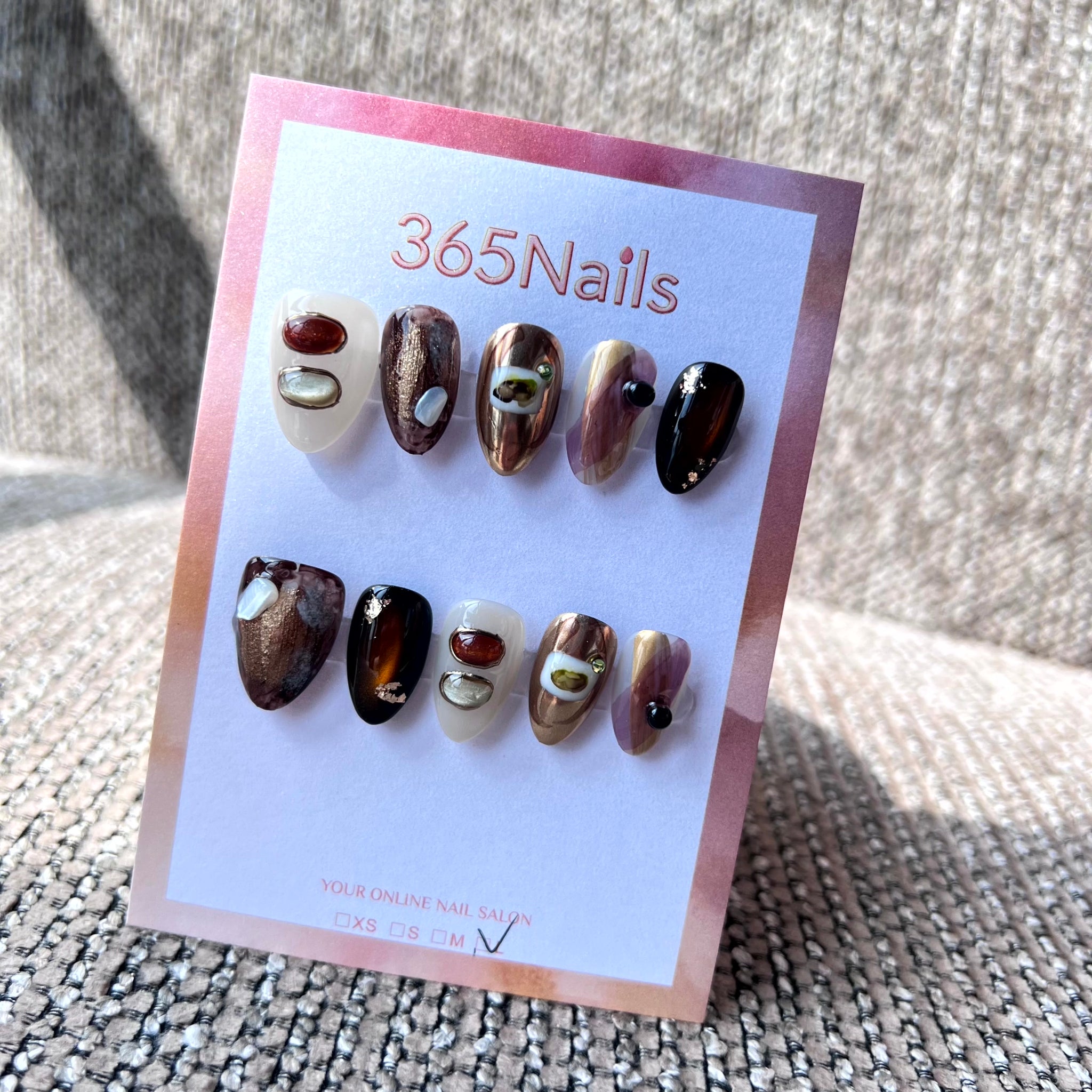 365nails: "Amber Aurelia" – Marbled Amber & Gold Leaf Handmade Almond Nails