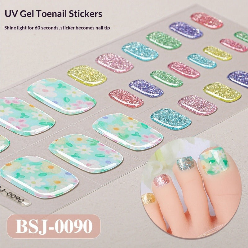 Semi-Cured Gel Nail Strips Fresh Floral 3D Foil Glossy Design (MOQ=3)
