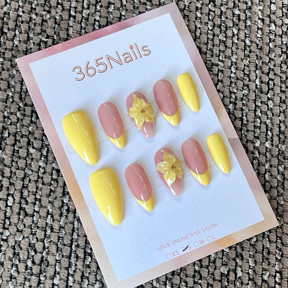 Sunlit Dahlia - Yellow 3D Flower Press-On Nails