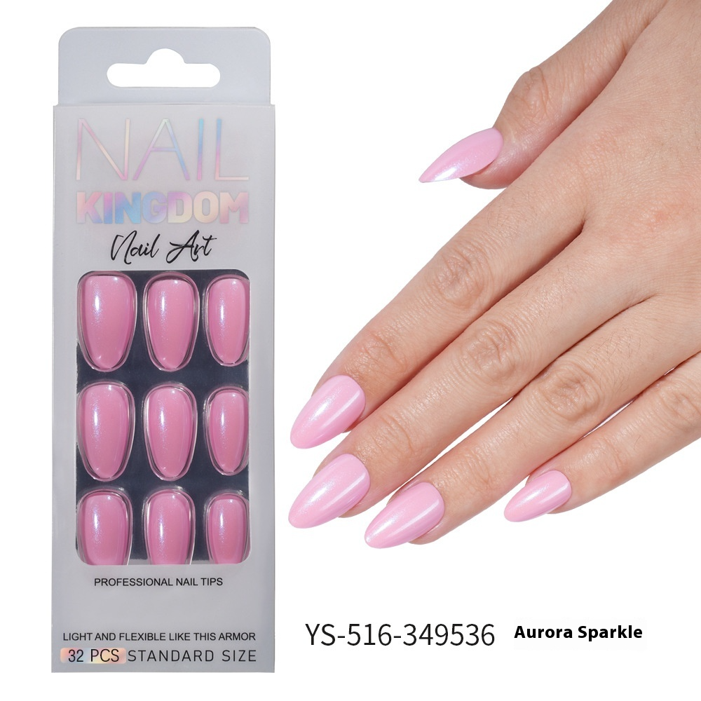 Press on nails Advanced Aurora Fine Flash Almond Short Nail Film Removable Fake Nail Prefabricated Solid Color  Nail Art Wholesale