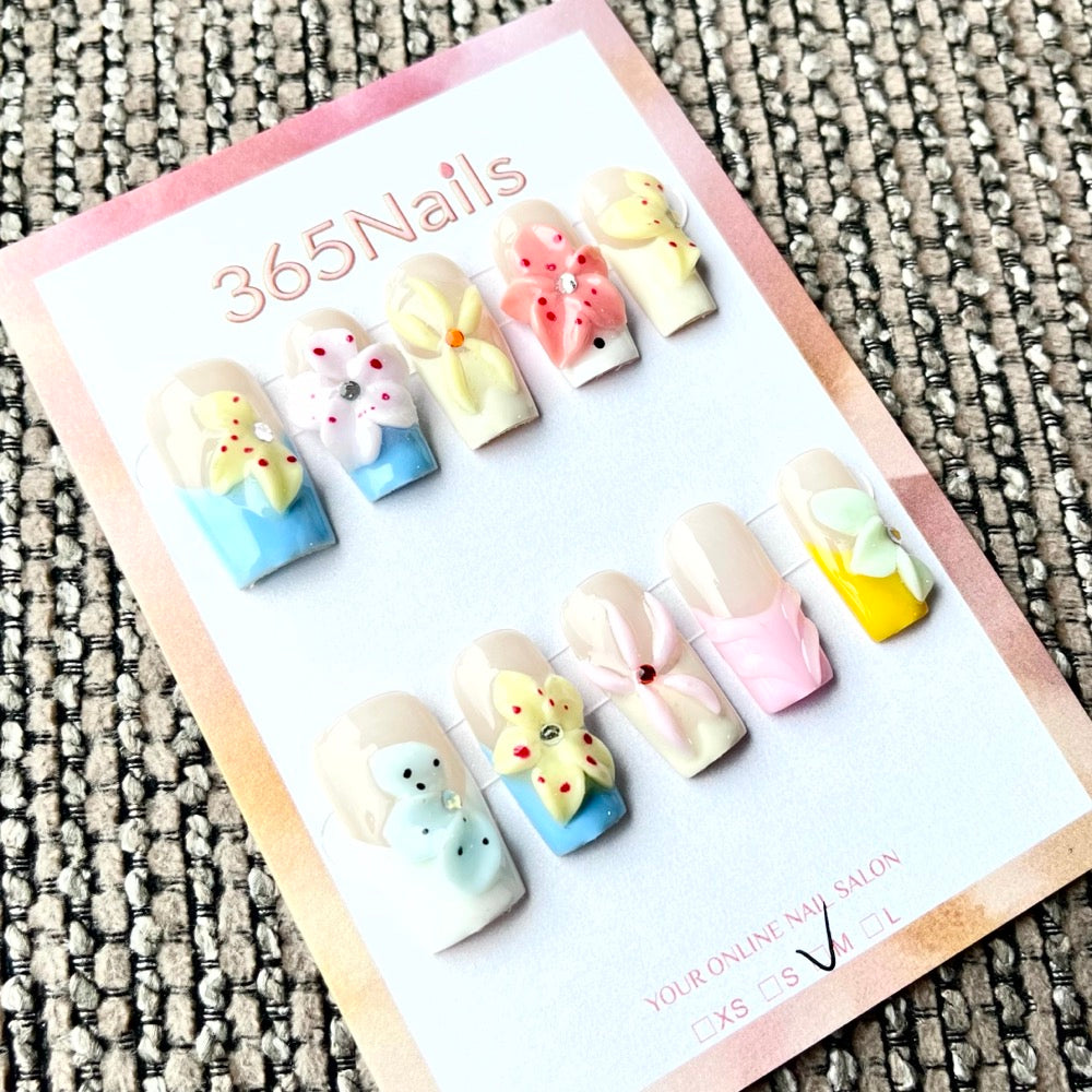 365nails: "Candy Garden" – 3D Floral Handmade Almond Nails