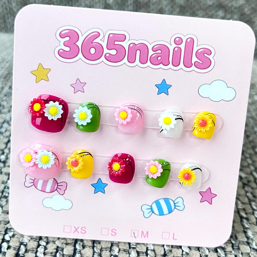 365nails: 가든 파티 – 3D 플로랄 수제 숏 스퀘어형 네일