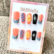 Zèbre pêche-bleu — ongles faits main ultra-doux à ajustement flexible — vente en gros (MOQ=100)