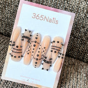 Noir Ribbon Code - Peach Graphic Press-On Nails