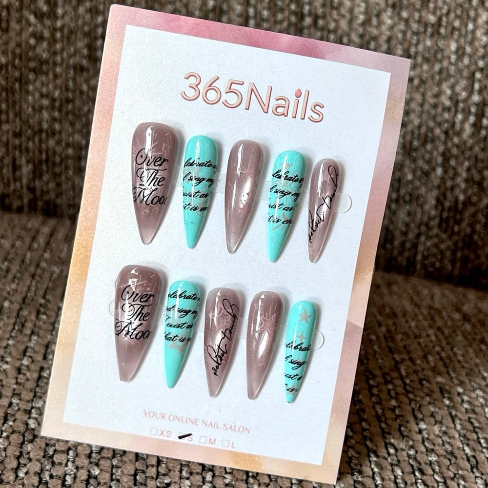 Mint Letter - Mint Script Pointed Press-On Nails