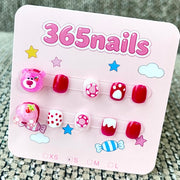 365nails: "Strawberry Bear's Picnic" – 3D Character Handmade Short Nails