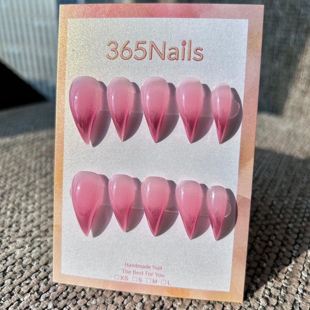 Pink Crystal Dragon Cat Eye Stiletto Press On Nails｜Fairy Dragon Magnetic Shimmer