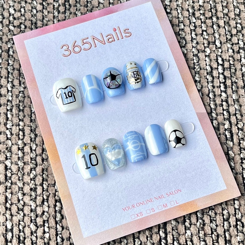 "Argentine Glory" - Argentina Football Theme Handmade Nails