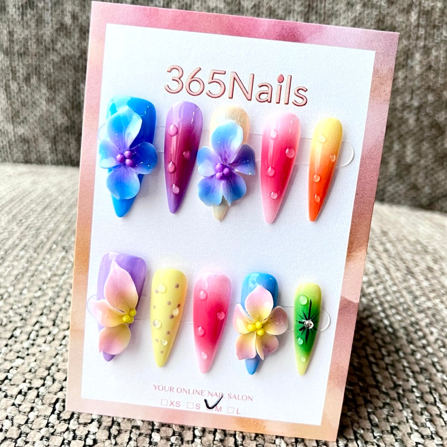365nails: "Tropical Dream" – 3D Floral Handmade Stiletto Nails