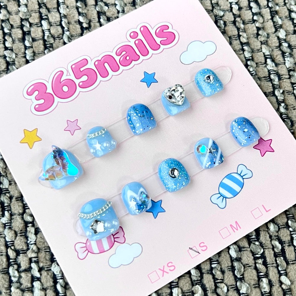 365nails: "Blue Candy" – 3D Handcrafted Sweet Style Short Square Nails