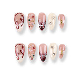 365Nails Nude Plaid & Gems Holiday Stiletto Set