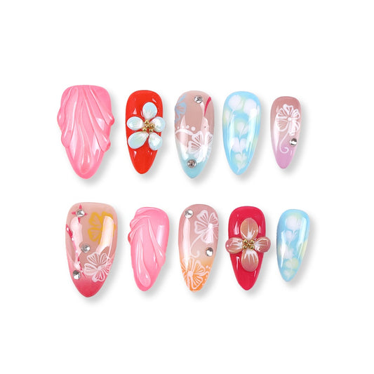 365Nails Candy Jelly Gradient Blossoms with 3D Flowers Press-On Nails