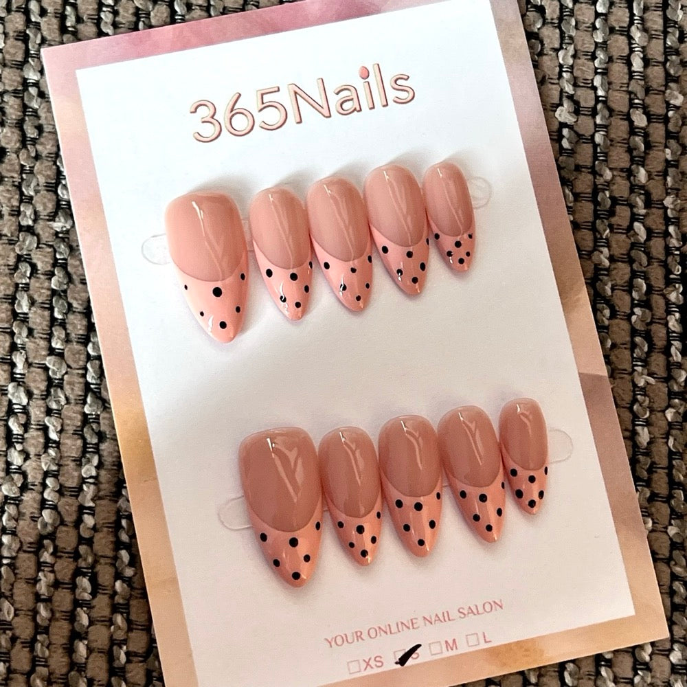 Blush Dots - Pink Black Dot French Press-On Nails