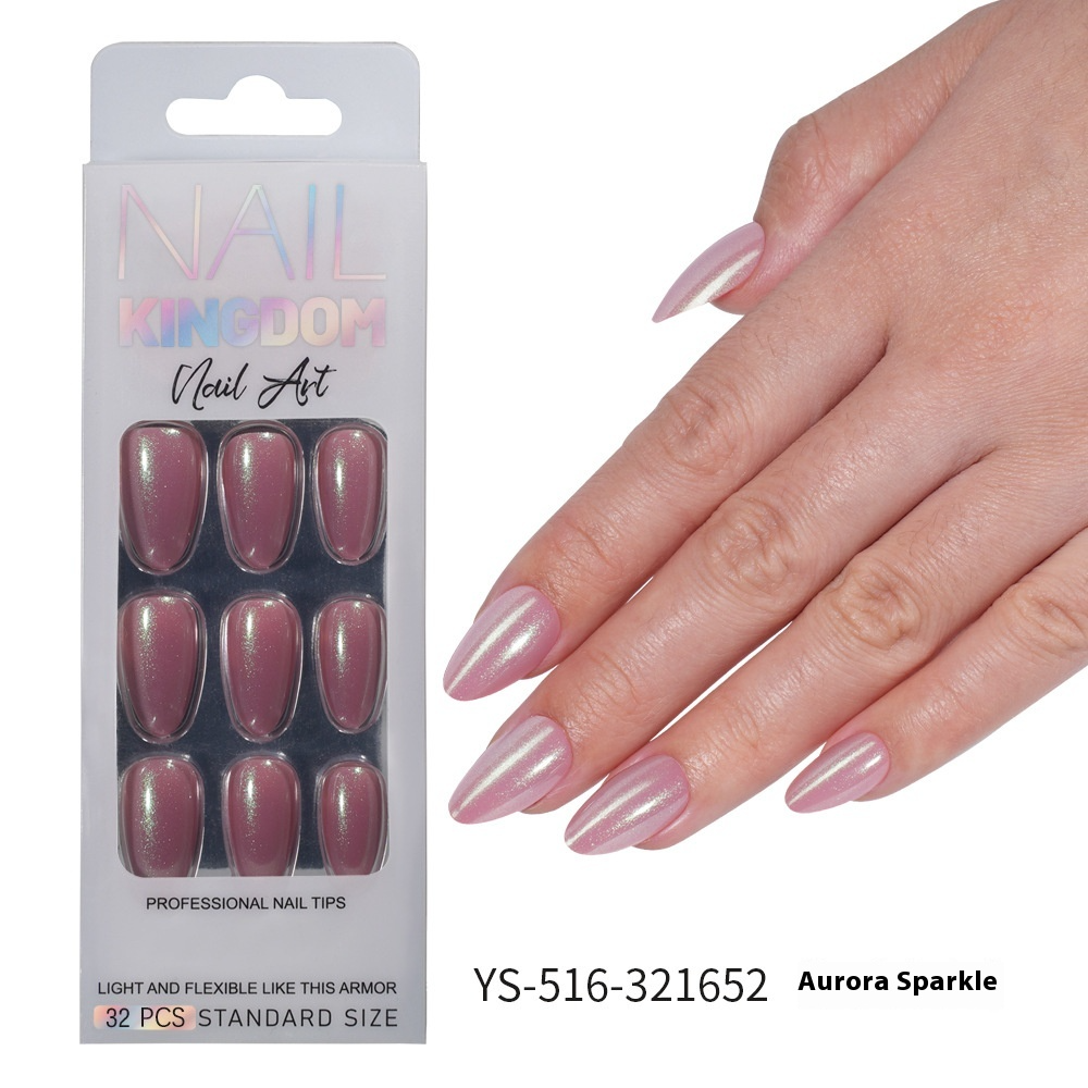 Press on nails Advanced Aurora Fine Flash Almond Short Nail Film Removable Fake Nail Prefabricated Solid Color  Nail Art Wholesale