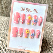 « Étoile et cœur roses avec strass » — vente en gros — faux ongles ultra-doux, ajustement flexible, faits main (MOQ=100)