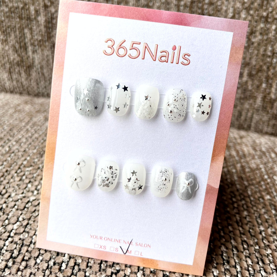 365nails: "Stardust Wish" – Glitter & Star Charm Handmade Short Square Nails