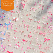 Misty Pink Star & Bow Collection: "Dreamy Pink Star Bow" – 3D Embossed Nail Sticker