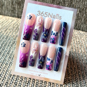 Violet Nocturne - Purple Floral 3D Press-On Nails