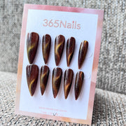 365Nails: "Âmbar Dourado Olho de Gato" – unhas postiças artesanais (Luxo Retrô/Estilo Urbano)