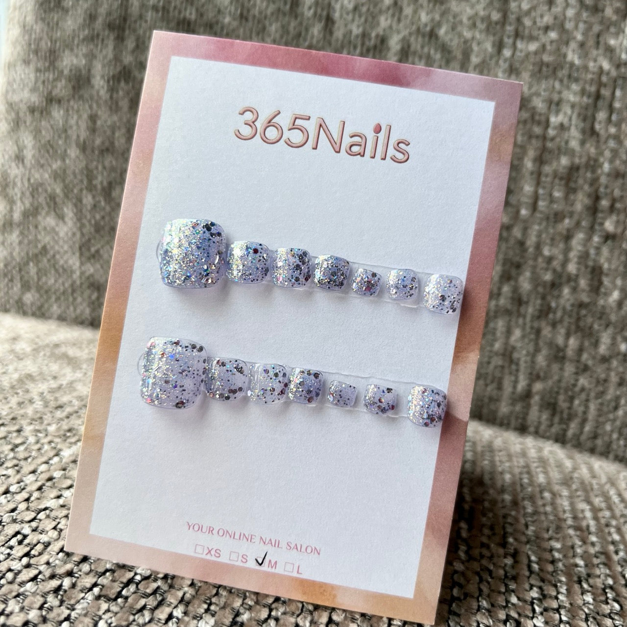 365nails: "galaxy glitter lavender" – handmade press-on pedicure