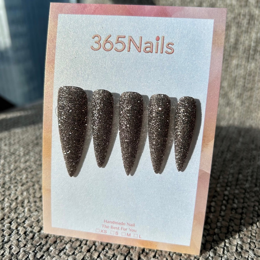 Twilight Dune Press On Nails Cool Brown Shimmer Stiletto| Starry Glitter · Sparkling Series