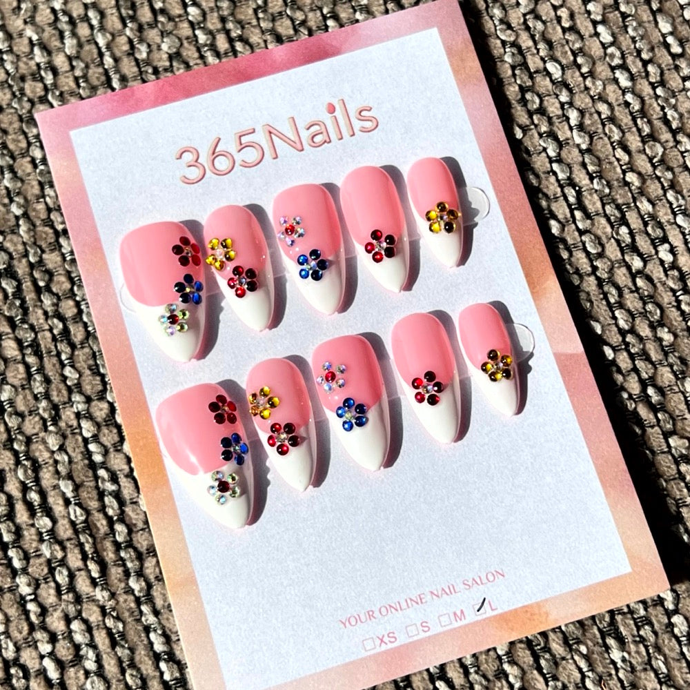 365nails: "Festa no Jardim" – Unhas Postiças em Gel 3D Florais Artesanais Formato Amendoado